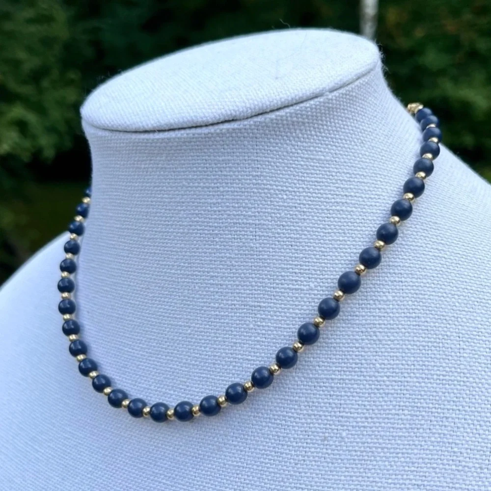 Vintage Monet Signed Blue and Gold Toned Beaded Necklace